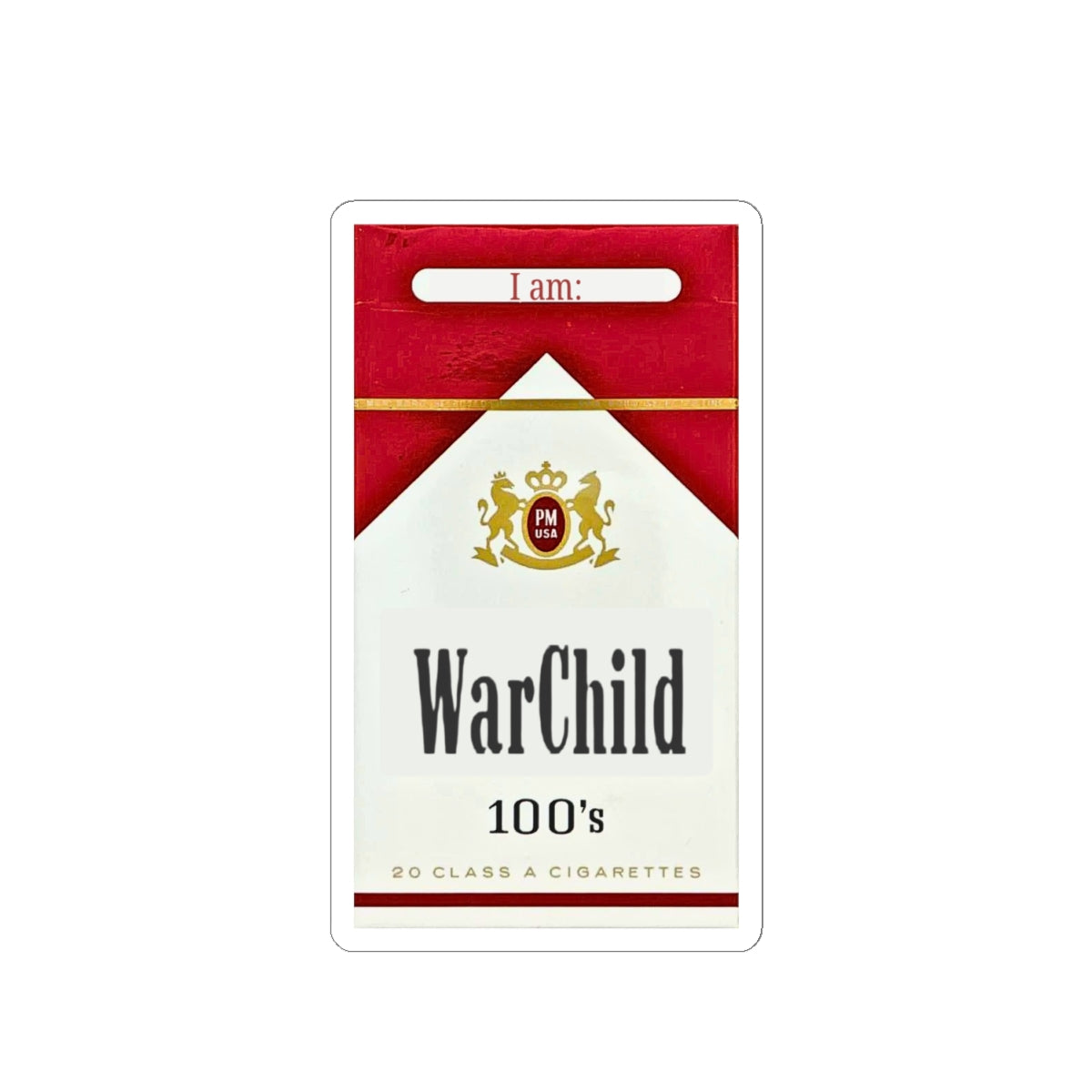 WarChild cigarette pack sticker | Kiss-cut vinyl decal