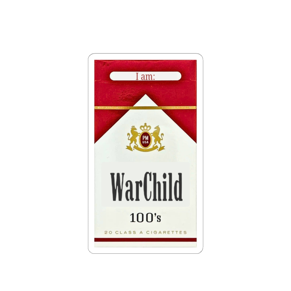 WarChild cigarette pack sticker | Kiss-cut vinyl decal