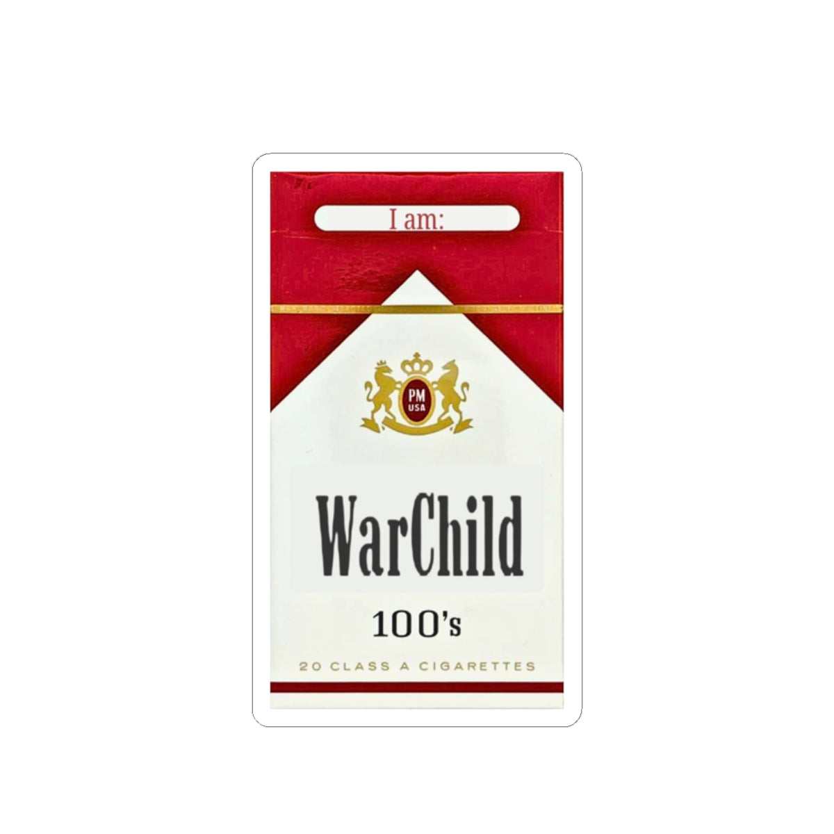 WarChild cigarette pack sticker | Kiss-cut vinyl decal